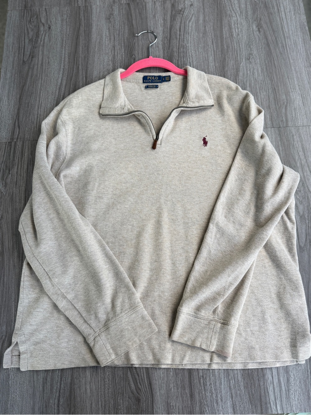 Polo Ralph Lauren Estate Rib Quarter Zip Sweater Oatmeal Heather Beige Mens LG